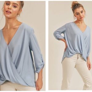 Surplice Hi/Lo 3/4 Sleeve Top